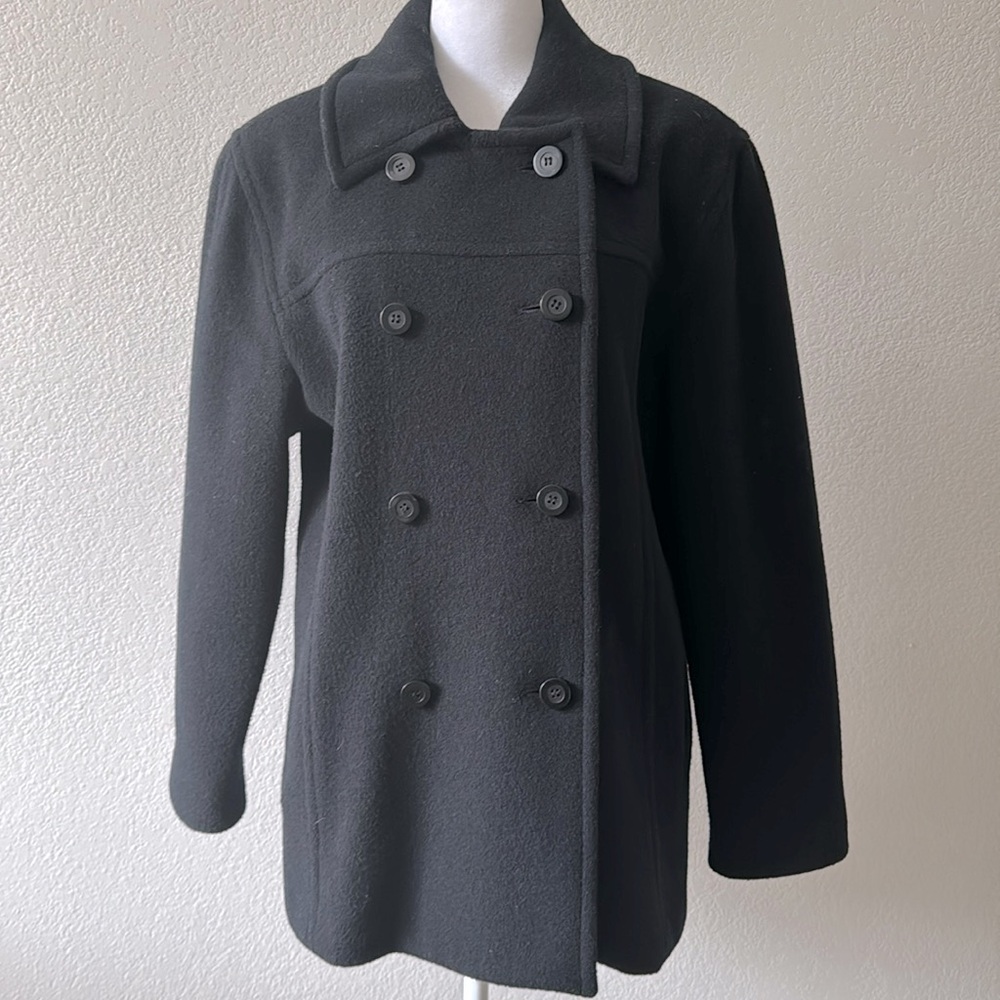 Kristen Blake Button Down Black Pea Coat Size Small 100% Wool